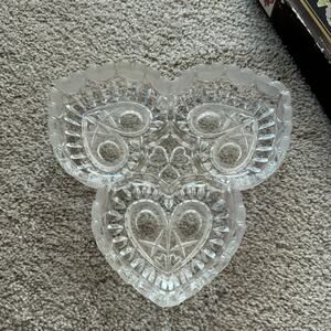 Vintage w/ Box Triple Heart Shaped Genuine Lead Crystal Relish Tray Germany